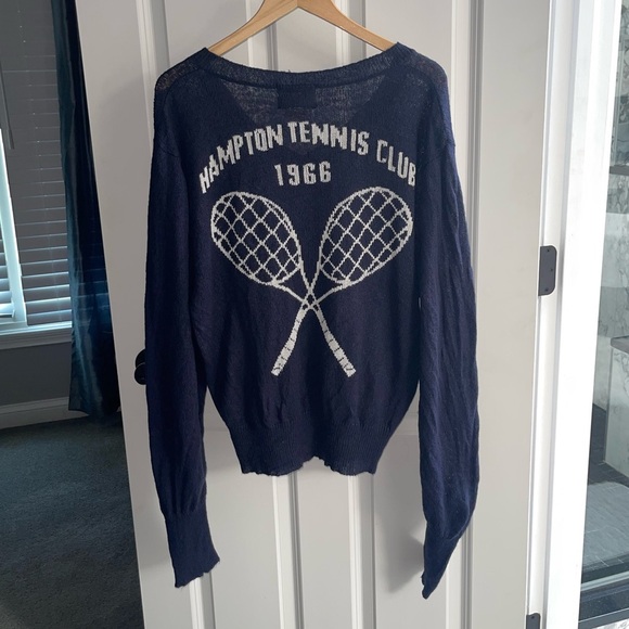 WILDFOX Hampton Tennis Club 1966 Semi Sheer Oversized Sweater Navy V-Neck Small - Picture 10 of 10